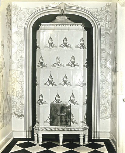 Entry: antique porcelain stove imported by
special permission of Swedish government